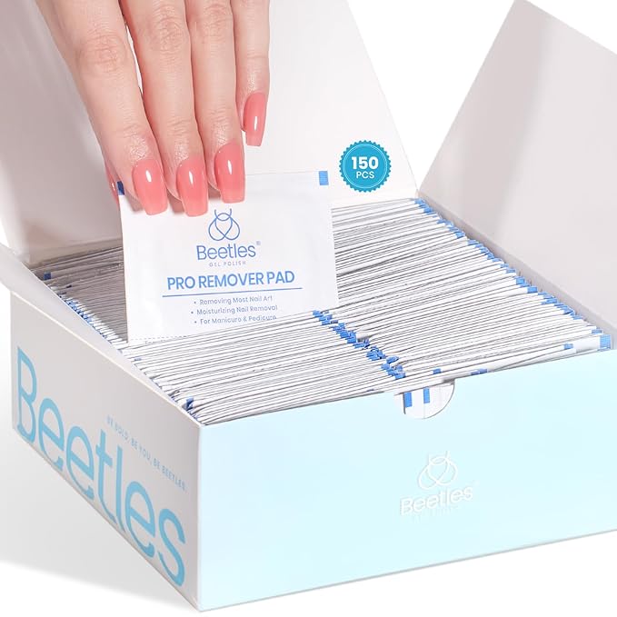 Beetles Nail Polish Remover Pads - 150Pcs Individually Wrapped Pro Remover Pads, Wipes Easily & Quickly Milk Flavor Fragrance for Manicure Gel Polish Remover Portable Set