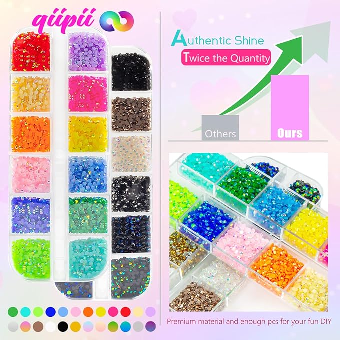 24 Color 2mm Small Colorful AB Jelly Resin Rhinestones for Bedazzling Crafting Full Grids SS6 Tiny Flatback Stones Gems Diamonds Charms for Nails Eyes Face Makeup Bottles Tumblers DIY Crafts
