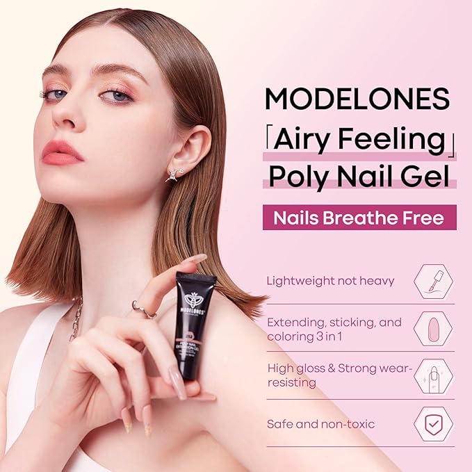 modelones Poly Extension Gel Kit for Nail, 12 Colors Pink Glitter Nude Tones Poly Nail Gel Set French Manicure DIY Design Art Home Salon Gifts