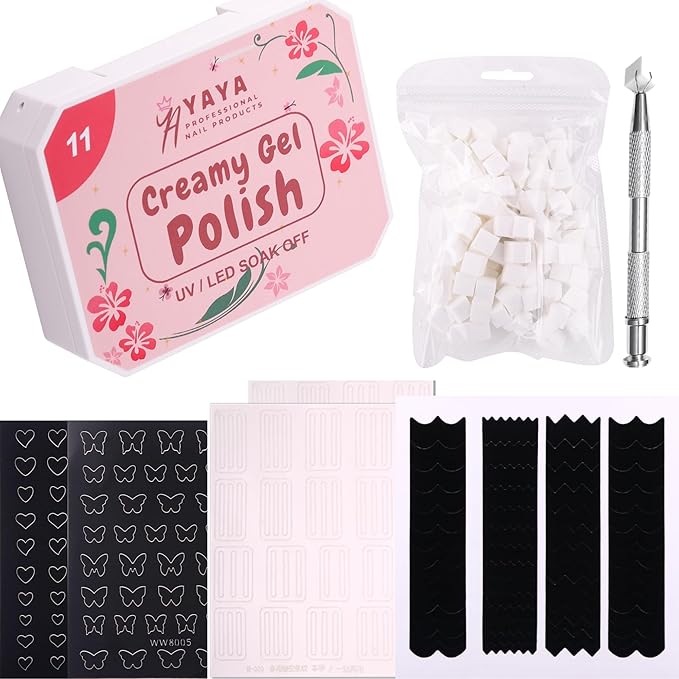 Gradient Ombre Nail Polish Kit, 9 Colors, 100 Sponges, French Manicure Tool Set with Stickers (Cotton Cloud Ombre Set #16)