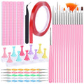 Nail Art Stand Tools Kit: 15 Pcs Nail Brush 5 Pcs 2-way Dotting Tool 2x Holder for Painting Nails and Press ons 96x Reusable Adhesive Putty and Tweezer Design Supplies Set for Women Salon Home