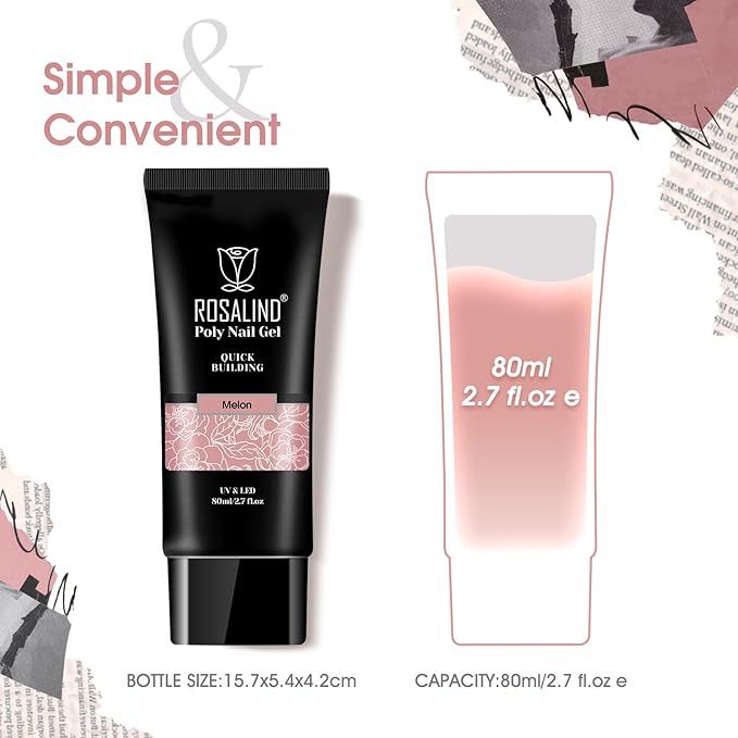 ROSALIND Nude Pink Poly Extension Gel, 2.7oz/80ml Pink Poly Nail Gel High Capacity for Nail Art Decoration, Builder Nail Thickening Extension Easy to DIY Use at Home Need UV Lamp