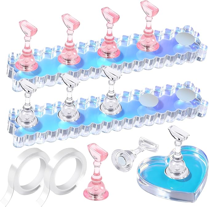 Fandamei Nail Stand, 2 Set Nail Holder for Painting Nails, Press on Nail Stand, Nail Stands for Nail Art. Magnetic Acrylic Nail Practice Display Stands with Double-sided Tape