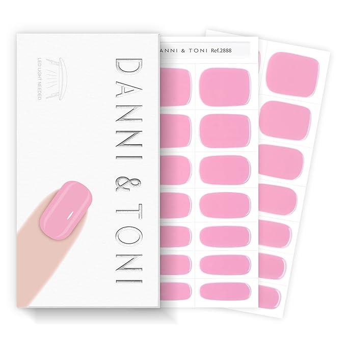 DANNI & TONI Semi Cured Gel Nail Strips Soft Light Pink Gel Nail Wraps 28 Stickers | Rose Reverie