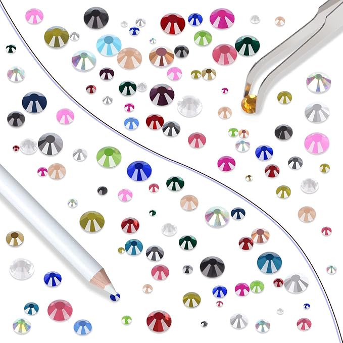 LPBeads 10000pcs Hotfix Rhinestones Flatback Glass Crystal 24 Mixed Color Rhinestone with Tweezers and Picking Pen for Crafts Clothes Nail Art