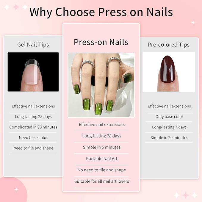 Green Cat Eyes Press On Nails,12 Sizes - 24 Pcs Soft Gel Green Medium Square Fake Nails Kit with Nail Glue, Natural Reusable Stick On False Nails for Women and Girls (Skycloud Nails) SK0925
