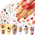 24 Sheets Fall Nail Art Decals, Holographic Autumn Leaf Water Transfer Decal Design, Maple Leaf Little Animals Nail Art Sticker for Women Girls Manicure Charms Decorations, Thanksgiving Nail Sticker