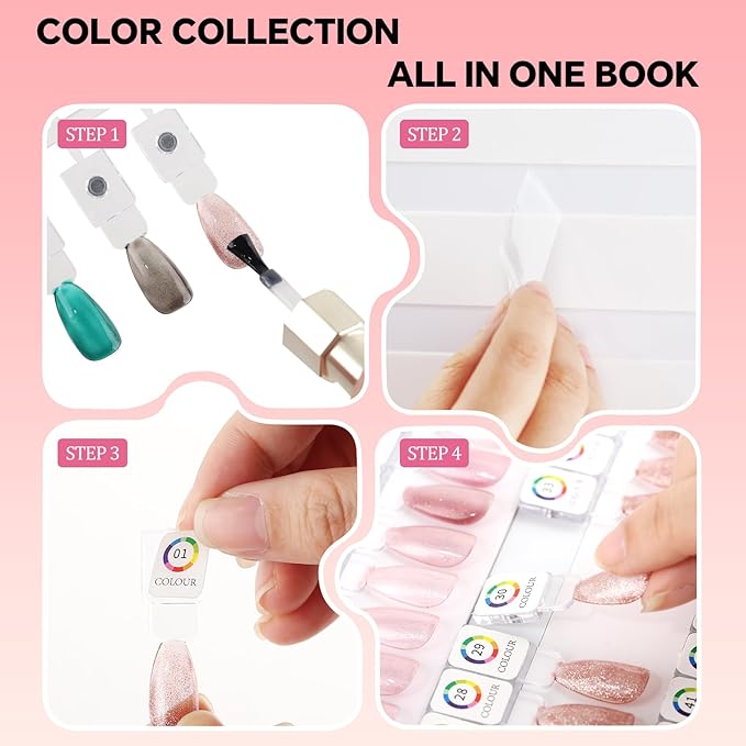60 Magnetic Nail Swatch Book,Leather Nail Color Display Book with 72 Magnetic Tips & Number Labels,Professional Nail Salon Color Display Book for Easy Preview & Storage Gold