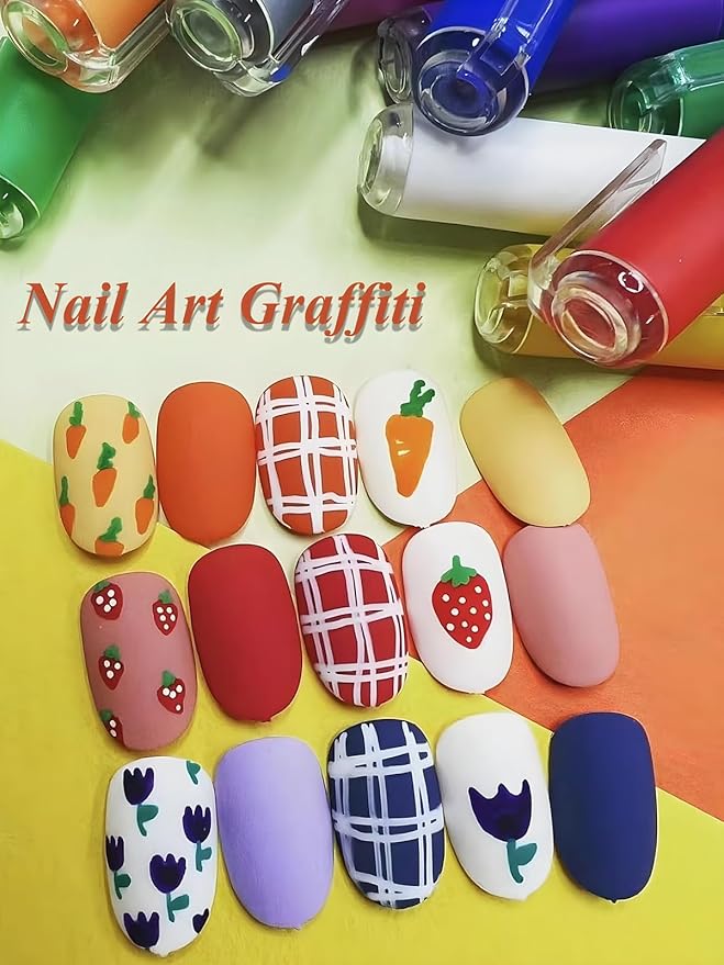 12 Colors Nail Art Pens, 3D Quick Dry Nail Point Graffiti Dotting Liner Pen Sets Nail Art Painted Pen Drawing Nail Design Kit for Nail DIY Decoration Valentine Gift