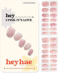 Heyhae Semi Cured Gel Nail Strips | No LED Lamp Needed | Glitter, Pink, Spring | Easy Apply & Remove, Salon Quality | Includes 28 Strips, 1 Prep Pads, Nail File & Wooden Stick - Hey, I Pink It’s Love