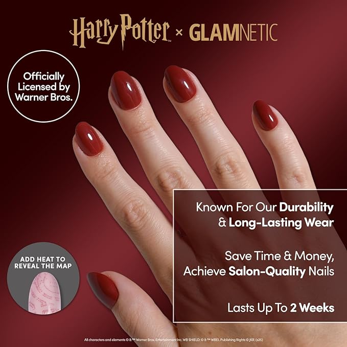 Harry Potter™ x Glamnetic Press On Nails - Marauder's Map™ | Semi-Transparent & Opaque Color Changing Graphic Short Oval Nails in a Glossy Finish | 15 Sizes - 30 Nail Kit with Glue