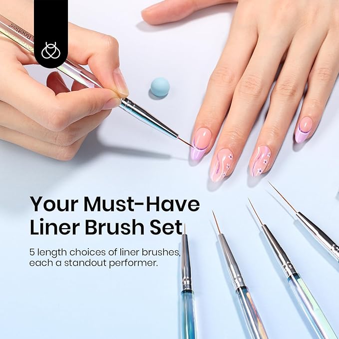 Beetles Nail Art Brushes, 5pcs Nail Art Liner Brushes Set Painting Liner Nail Dotting Tool for Long Lines, Details, Fine Drawing Sizes 7/11/15/20/25mm Gift for Women