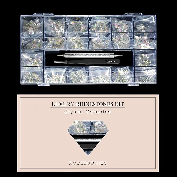 12 Types of 600 Crystal AB Diamonds + 2500 Flat Rhinestones Mix 20 Styles Flatback DIY Crafts Rhinestone Crystals 3D Ornament‌s Flat Back Stones Set + Tweezers + Drill Pen