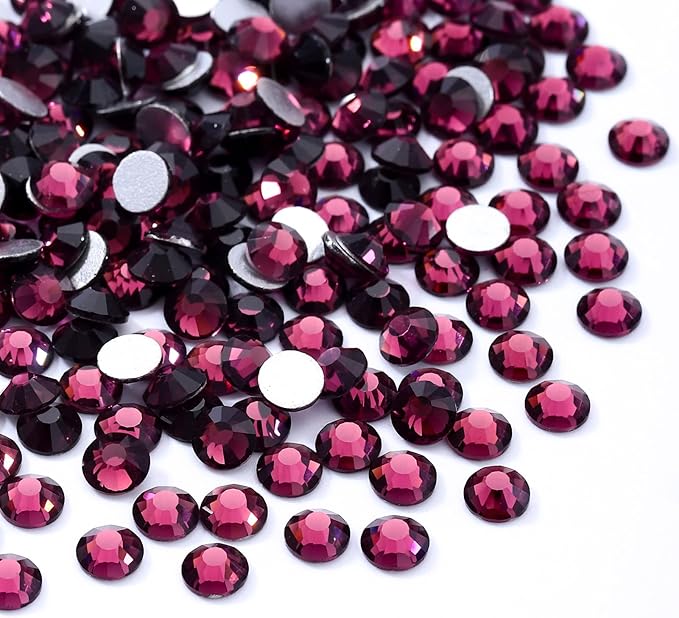 Purple Flatback Rhinestones, Glass Rhinestones for Nail Art and Craft, Glue Fix, Loose Crystal Gemstones(Purple, SS12, 1440pcs, 2.9-3.0mm)