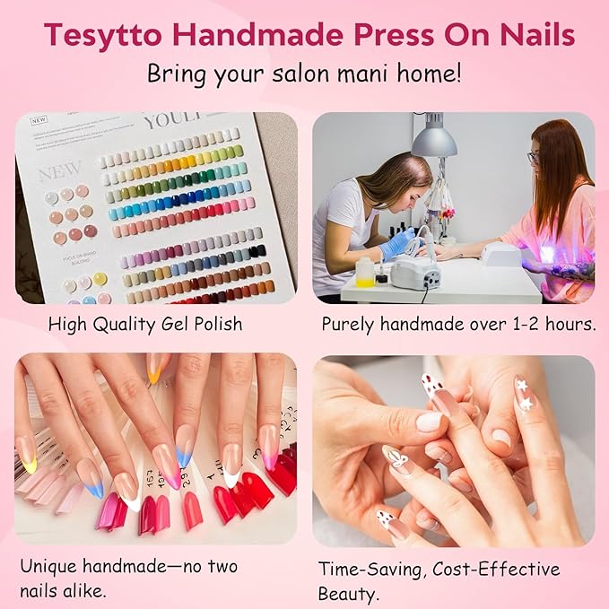 Valentine's Day Press on Nails with Red Heart - Medium Almond Fake Nails Full Cover Glossy, Classic White Edge Design French Tip Handmade False Nails(Creamy Heart French,S)