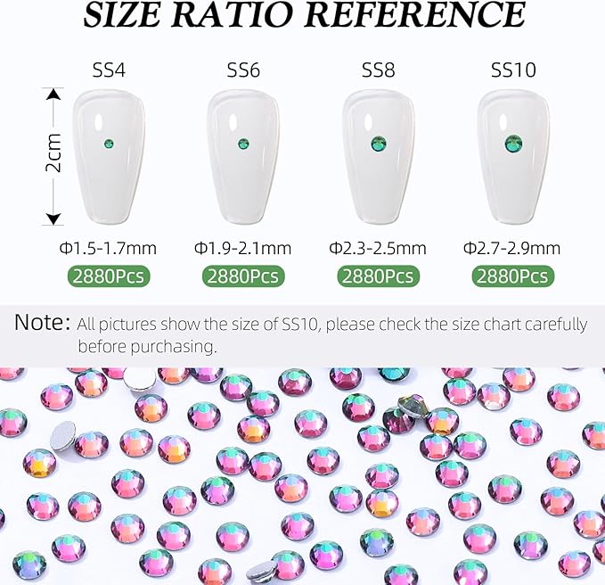 Green Volcano Flatback Rhinestones, Glass Rhinestones for Nail Art and Craft, Glue Fix, Loose Crystal Gemstones(Green Volcano, SS6, 2880pcs, 1.9-2.0mm)