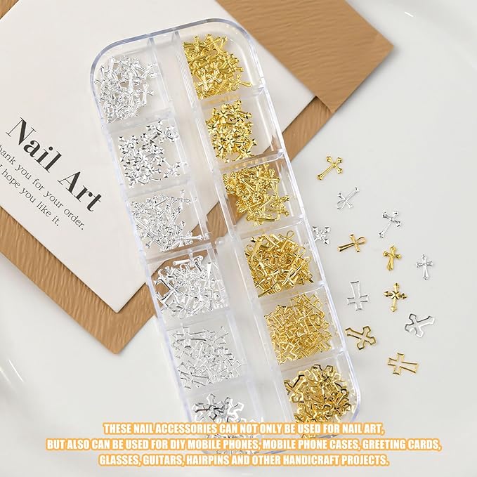 Gold Silver 3D Nail Charms, 2Boxes 24Grids Bow Star Nail Gems Nail Studs,Punk Metal Alloy Rivet Stickers Bowknot Nail Art Decorations Accessories for Nail Art Design DIY Crafts (Gold Silver D)