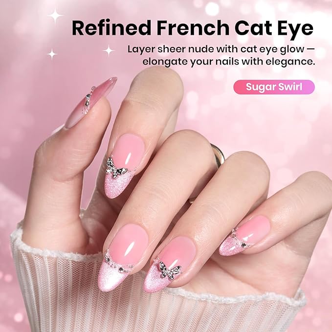 Beetles Sugar Swirl Pink Cat Eye Gel Nail Polish - 15ML Pink Cat Eye Valentines Gel Polish Glitter Magnetic Translucent Glassy Effect Soak Off UV French Nail Art Manicure Gifts for Wome