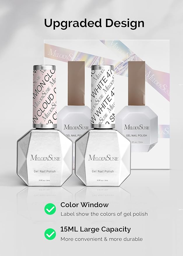 MelodySusie Thick Gel Polish Kit- 2 Pcs 15ml Nude Pink & White Colors Soak Off UV LED Gel Nail Polish Set Nail Art Manicure Salon DIY Nail Design Decoration at Home Christmas Gift
