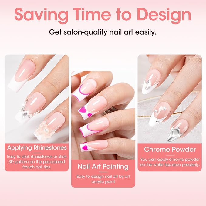 Gellen Short French Tip Press on Nails - Square Gel Nail Tips Press on Nails Short, No Fade Out Acrylic Fake Nails, 150pcs Seamless Fit Glue one Nails, Classic White