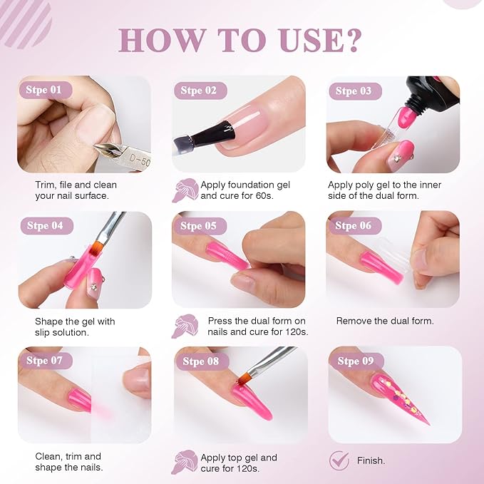 SAVILAND Poly Nail Gel Kit-8 Colors Poly Nail Extension Gel White Pink Glitter with 96W U V Nail Lamp Slip Solution Nail Tools All in 1 Nail Kits Starter Kit for Nail Salon Home DIY
