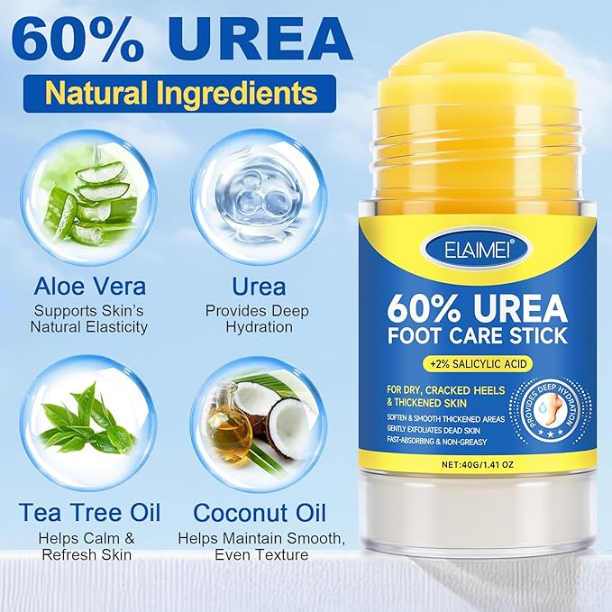 2 PCS Urea Cream 60% Urea Cream 60% Foot Care Stick Deeply Moisturising and Fast Absorbing Gentle Exfoliation For Dry, Cracked Heels & Thickened Skin