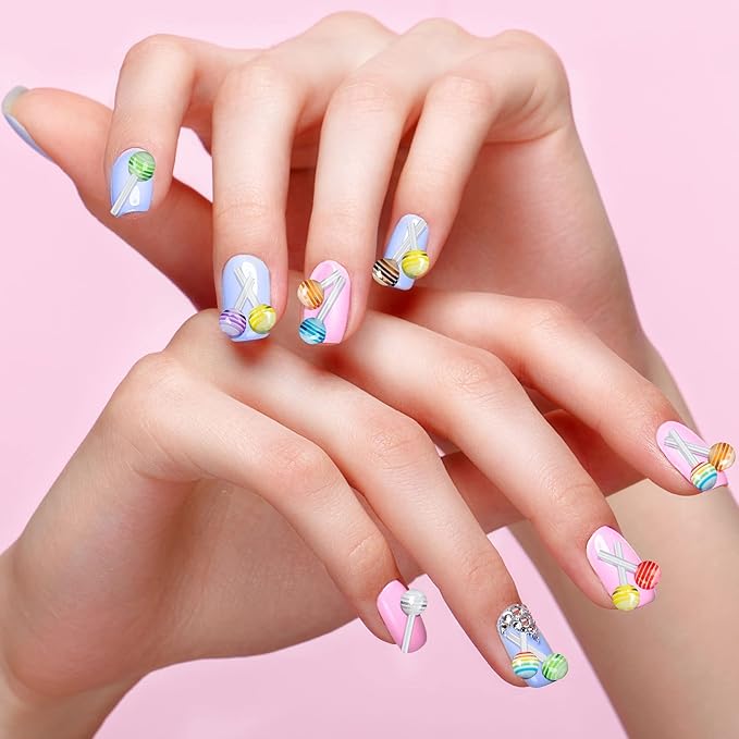 PAGOW 100pcs Lollipop Candy Nail Art Charm Cute 3D Acrylic Decoration DIY Mini Designs Sugar Kawaii Colorful Accessories Sweet Love Craft Manicure Supplies Valentines Christmas Birthday Thanksgiving