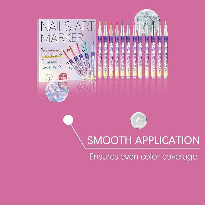 12 Colors Nail Art Pens Set, 0.7mm Sponge Tip Nail Art Markers Nail Pens for Beginners Women