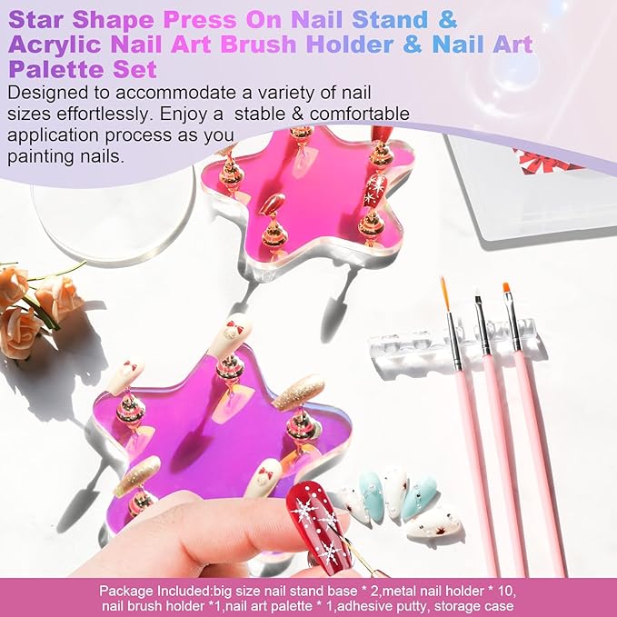 MAYEEN Nail Stand For Press Ons, Aurora Nail Holder For Painting Nails Press On Nail Stand Solid Acrylic Nail Stands for Nail Art With Nail Art Palette & Nail Brush Holder For Nail Practice Display