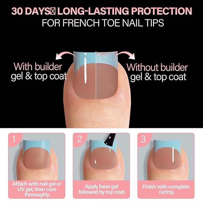 AILLSA Toe Nail Press Ons, French Tips Toe Press On Nails, 5 Mixed Summer Colors 15 Sizes Short Square Full Cover Fake Toenails 150PCS, Brown Pink Acrylic Wearable DIY Nail Art for Women