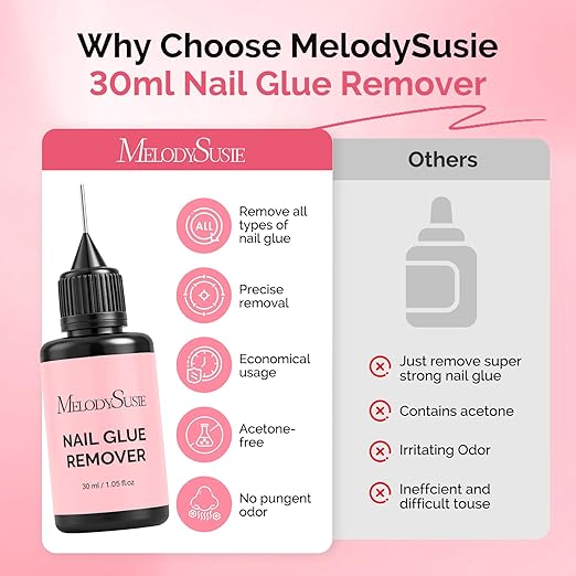MelodySusie 30ML Nail Glue Remover for Press on Acetone Free Nail Polish Remover Multi-Functional Remover for Nails Tips Gentle Glue Remover for Home Salon