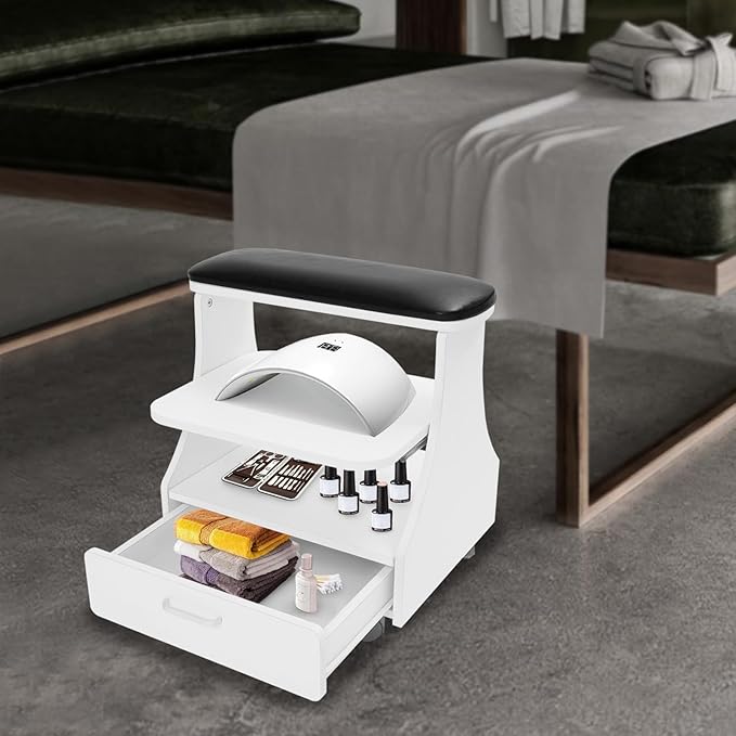 Pedicure Foot Rest, Manicure Foot Rest w/Wheels, Upgrade Widen Footrest Pedicure Foot Stool Stand, Portable Foot Bath Spa Cart Foot Massage Station Footrest, Home Beauty Salon Nail Foot Trolley Cart