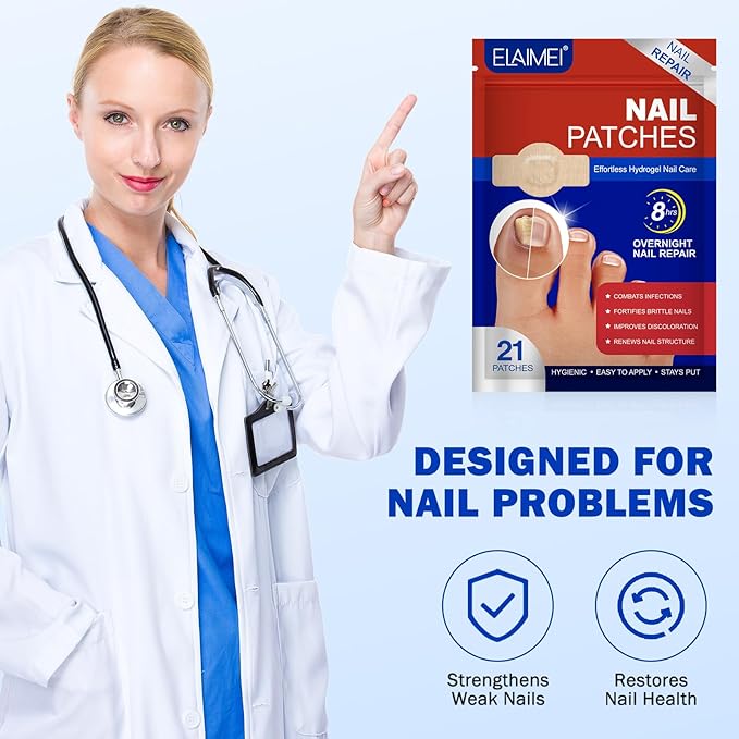 21 PCS Nail Patches ，Toenail Treatment Patch Extra Strength 8-Hour ，Nail Repair Patches,,Nail Repair for Restores Damaged Nails and Appearance of Discolored，Overnight Renewal for Men and Women