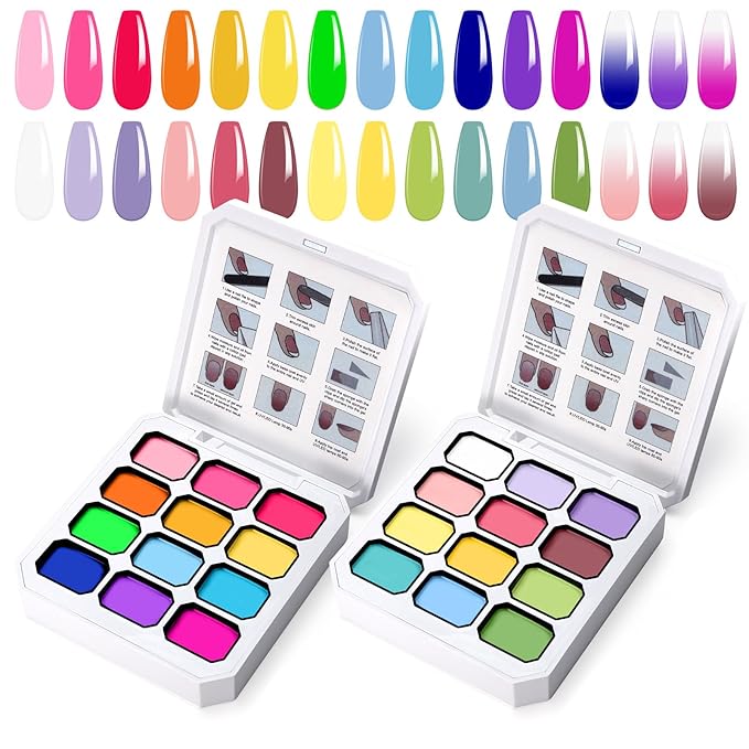 Gradient Painting Gel Set, 24 Bright Pink Neon&Almond Nude Colors Ombre Gel Nail Polish for Pigment Pat Nail Gel Kit, Silky Texture, French Manicure DIY Nail Art, No-wipe Soak of UV