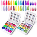 Gradient Painting Gel Set, 24 Bright Pink Neon&Almond Nude Colors Ombre Gel Nail Polish for Pigment Pat Nail Gel Kit, Silky Texture, French Manicure DIY Nail Art, No-wipe Soak of UV