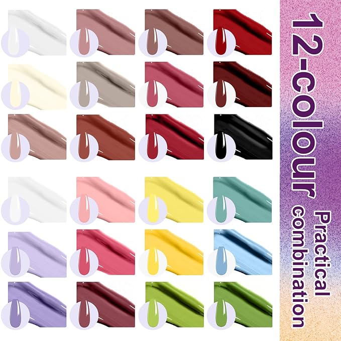 Gradient Painting Gel Set, 24 Nude Almond Black White Bright Colors Ombre Gel Nail Polish for Pigment Pat Nail Gel Kit, Silky Texture, French Manicure DIY Nail Art, No-wipe Soak of UV
