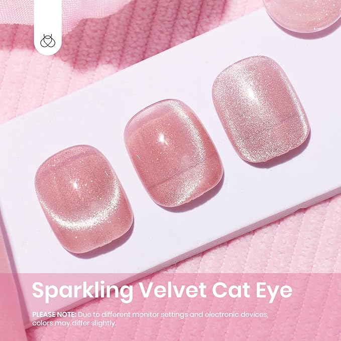 Beetles Pink Cat Eye Gel Nail Polish - 15ML Valentines Gel Polish Light Pink Cat Eye Shimmer Glitter Gel Polish with Magnet Soak Off UV Spring Encounter Nail Art Design Manicure Gifts for Women