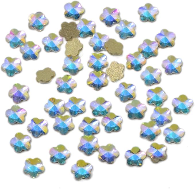 AD Beads Top Czech AB Crystal Flatback Rhinestone Nail Art Decoration Multi Shape (S20 Flower 5mm, 50 Pcs)