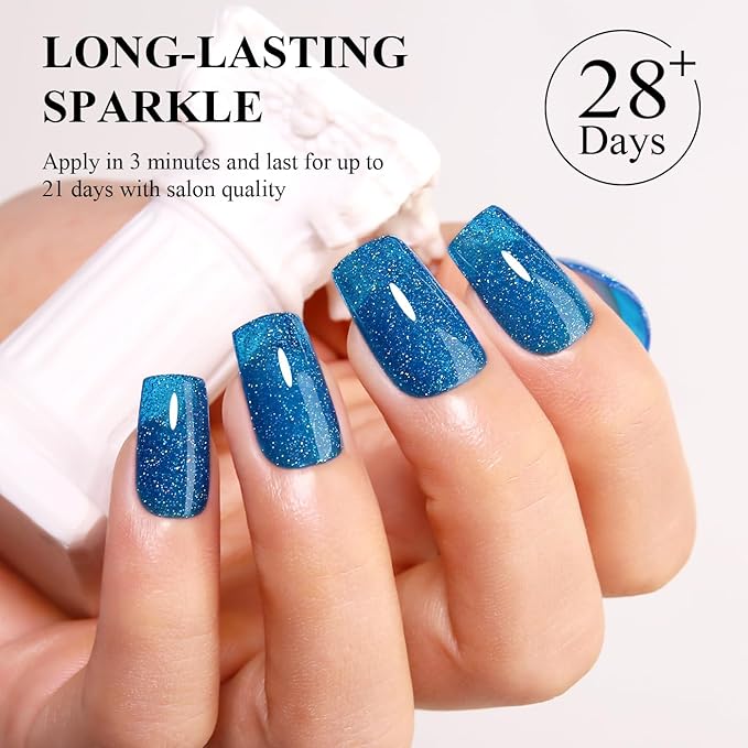 Imtiti Glitter Gel Nail Polish, 0.5 Fl Oz Sky Blue Iridescent Glitter Gel Polish Soak Off LED UV Diamond Sparkle DIY Nail Art Starter Manicure Salon