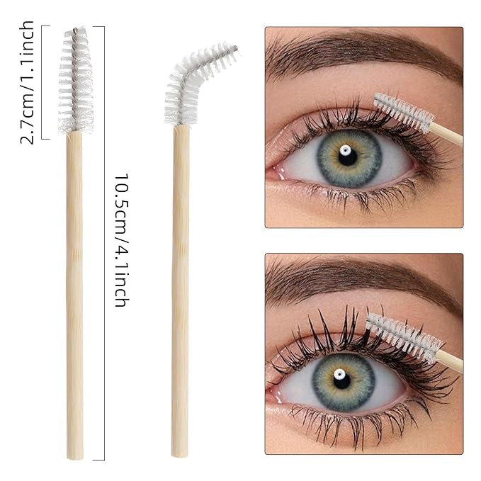 300 Pack Disposable Spoolies Brushes Sets Bamboo Mascara Wand Lip Brushes Cotton Swab for Eyebrow Eyelash Extension Tattoo Lipstick Applicator(White)