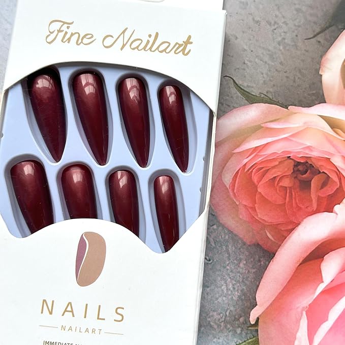 Stiletto Press on Nails Long Halloween Fake Nails Bloody False Nail Dark Red Acrylic Nails Cosplay Manicure Full Cover Stick on Nail Jelly Press on Nails for Women Girls 24Pcs