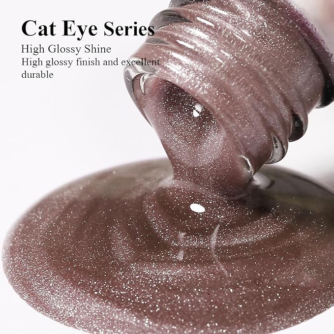 Imtiti Nude Cat Eye Gel Nail Polish with Magnet, Holographic Glitter Shimmer Magnetic UV Gel Polish for Nail Art Soak off UV Led
