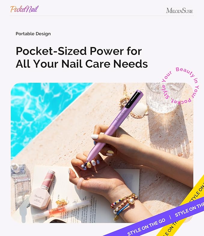 MelodySusie PocketNail Pen-Shaped Cordless Modular Nail Drill, Extended Kit, PC100GR 20000RPM Slim Portable Rechargeable Electric File for Nail Care & Gel Removal at Home for Beginners, Grape Ice