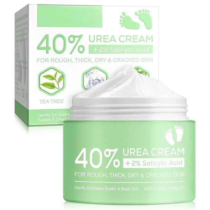 Urea Cream 40 Percent for Feet, plus 2 Percent Salicylic Acid - for Rough Thick Dry & Cracked Skin - Gently Exfoliates - Feet Hands Elbows - Tea Tree, Aloe Vera - 5.29 Oz(150g)