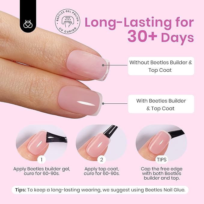 Beetles Short Square French Tip Press on Nails, 224Pcs French Tip Press on Nails Pink Short Square Shape Nail Tips, No Need to File Fake Nails for Nail Art DIY Gifts for Women