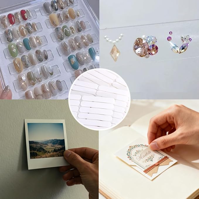 10 Sheets Double Sided Nail Tape with 48PCS Clear Nail Design Tips Display Stand Holder, Removable Adhesive Tape for Press on Nails Packaging Nail Art Practice Holder Colors Designs Showcase