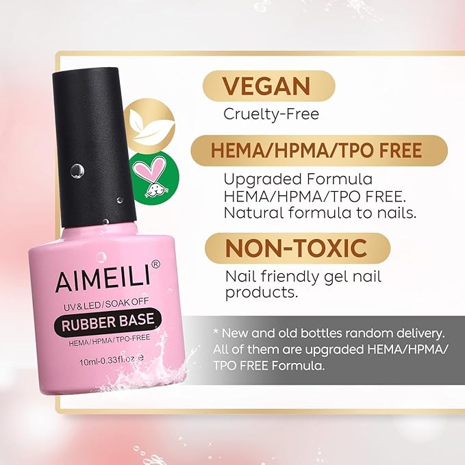 AIMEILI Hema Free Rubber Base Gel For Nails, Soak Off U V LED Clear Sheer Gel Nail Polish, 4 in 1 Nail Strengthen/Enhance/Base Coat/Color - (439) 10ml