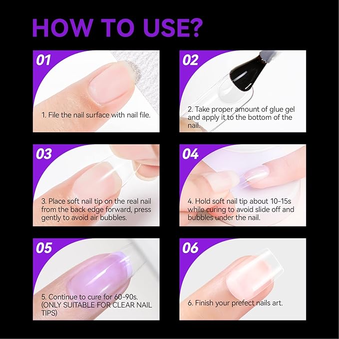 Gelike ec Short Square Nail Tips: 240PCS Soft Gel Tips for Nail Extensions Square Shaped Full Cover Nail Tips Pre Etched - PMMA Resin Clear False Nails Press on Nails 10 Sizes, SHORT SQUARE