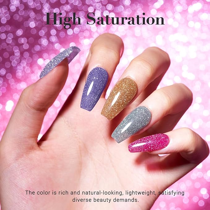 AZUREBEAUTY Sparkling Dip Powder Nail Set Micro Glitter Pink Silver Black Blue Green Gold Bright Flashlight Shine 6 Colors Dipping Powder Starter Kit Nail Art Manicure Salon, No Need Nail Lamp Cured