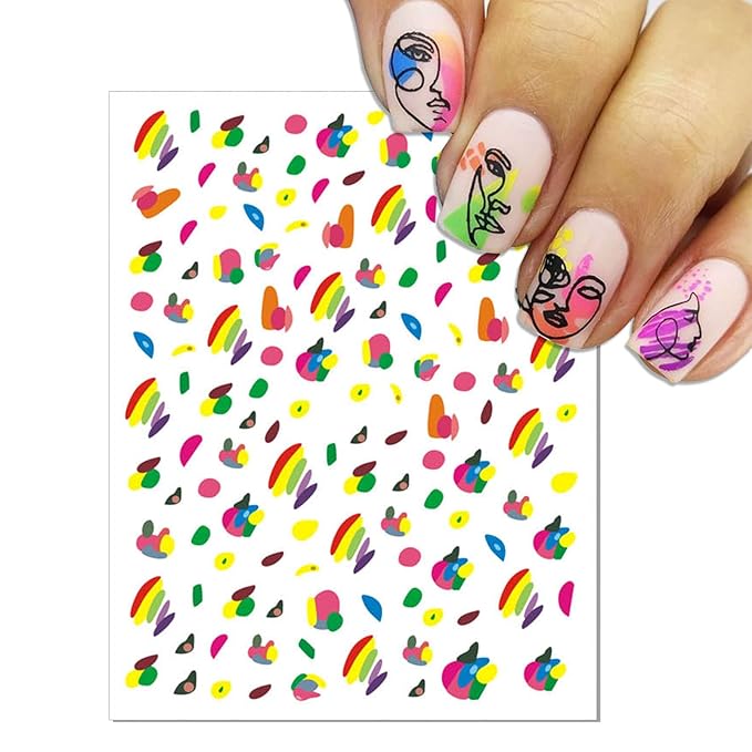 Graffiti Fun Nail Art Stickers, 3D Abstract Nail Decals, Self-Adhesive Minimalist Design Nail Decorations (9 Sheets)